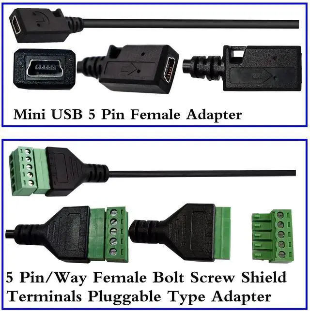 Alt view image 2 of 7 - JAENFONG Mini USB Screw Terminal Block Connector Cable Mini USB 2.0 Female Plug to 5 Pin/Way Female Bolt Screw with Shield terminals Pluggable Type Adapter Converter Cable30CM/2Pack(Female)