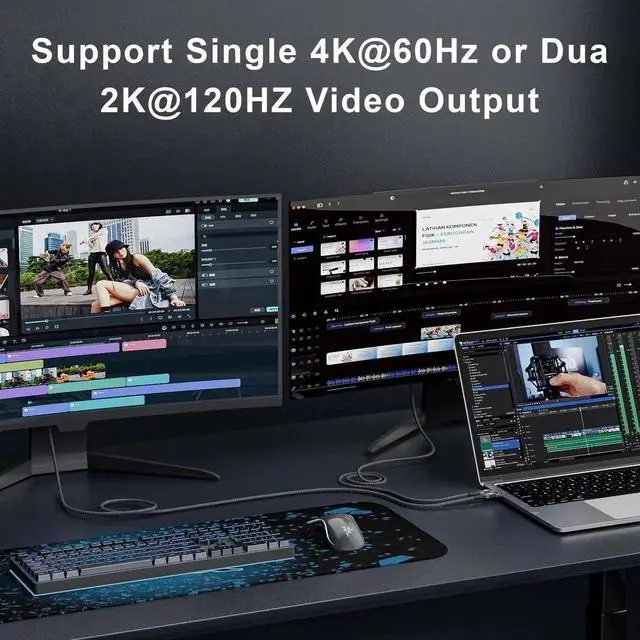 Alt view image 6 of 6 - Long Usbc to Usbc 20FT Cable Compatible With Thunderbolt 3,Usb C 3.1 Gen 1 Cable 10Gbps Data Transfer,4K@60Hz/2K@120Hz Video Output Monitor Cord,Type-C Nylon Braided PD3.0 100W Fast Charging.