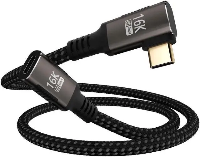 Main image of JAENFONGRight Angle usbc Extension Cable 3.3FT Compatible with Thunderbolt 5/4/3 Extender 80Gbps Data Transfer,USB c Male to Female Extension 90 Degree Cable,8K/16K Display/PD3.1 240W Fast Charging.
