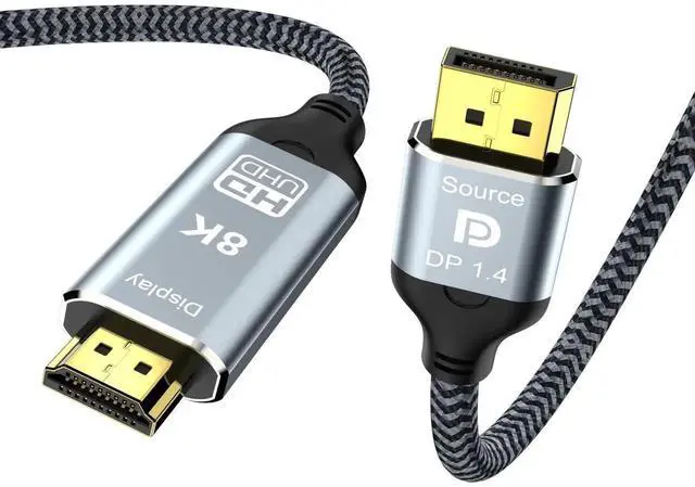 Main image of JAENFONG 6.6FT DisplayPort to HDMI 8K Cable, 8K@60Hz 4K@120Hz Uni-Directional DP1.4 (Source) to HDMI 2.1(Display),DP to HDMI Compatible HDCP 2.3 HDR10 for AMD,NVIDIA,Monitor and PC