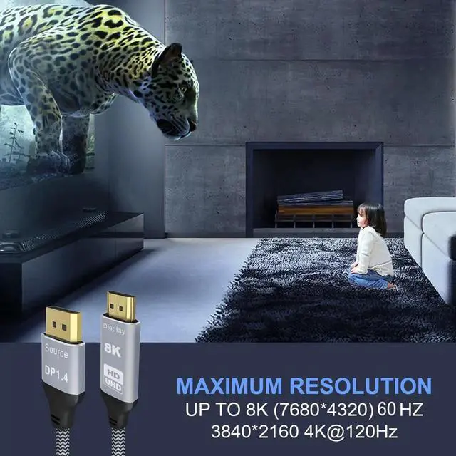 Alt view image 7 of 7 - JAENFONG 6.6FT DisplayPort to HDMI 8K Cable, 8K@60Hz 4K@120Hz Uni-Directional DP1.4 (Source) to HDMI 2.1(Display),DP to HDMI Compatible HDCP 2.3 HDR10 for AMD,NVIDIA,Monitor and PC