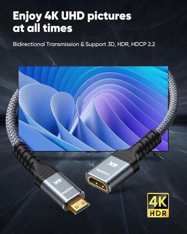 Alt view image 6 of 7 - JAENFONGMini HDMI to HDMI Adapter,Conversion Cord 4K 60Hz HDR 18Gbps HDMI Cable Compatible with Portable External Monitor, Camera, Projector, Computer, Graphics Card,Raspberry Pi Zero W, Camcorder 1FT