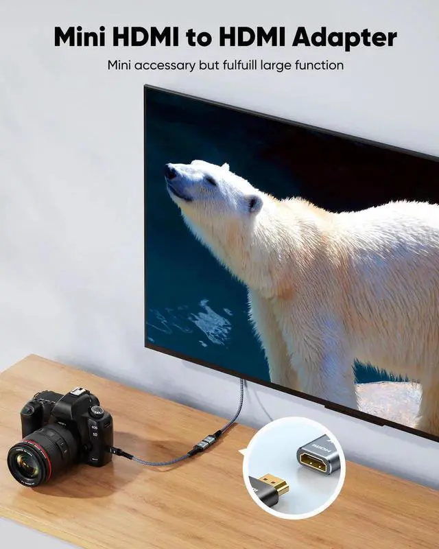 Alt view image 4 of 7 - JAENFONGMini HDMI to HDMI Adapter,Conversion Cord 4K 60Hz HDR 18Gbps HDMI Cable Compatible with Portable External Monitor, Camera, Projector, Computer, Graphics Card,Raspberry Pi Zero W, Camcorder 1FT