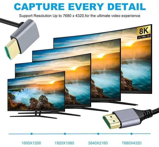 Alt view image 2 of 7 - JAENFONG 8K HDMI 2.1 Ultra Thin HDTV Cable 0.5m 4K Hyper Super Flexible Slim Cord Down Angled 90 Degree Type-A Male to Male for Computer HDTV Projector Home Theatre