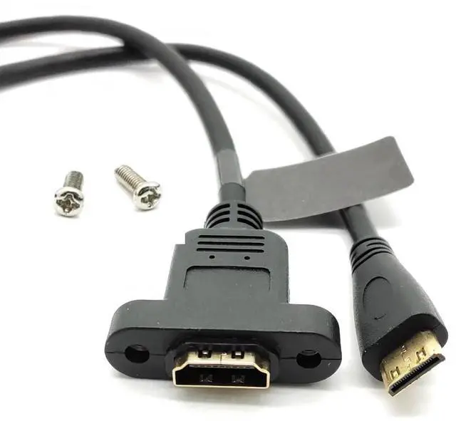 Main image of JAENFONG Panel Mount HDMI Female to Mini Male HDMI Gold-Plated Interface Handheld Digital Camera Extension Cable Fully Shielded with Fixed Screw Hole 30CM