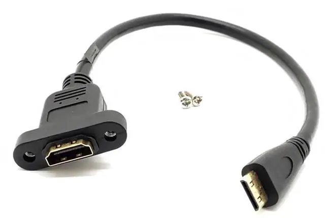Alt view image 7 of 7 - JAENFONG Panel Mount HDMI Female to Mini Male HDMI Gold-Plated Interface Handheld Digital Camera Extension Cable Fully Shielded with Fixed Screw Hole 30CM