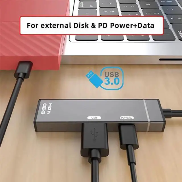 Alt view image 3 of 7 - JAENFONG USB-C Type-C to HDMI Multiport Adapter 4K@120hz USB 3.0 OTG Converter HDTV with Female PD 100W Power Port