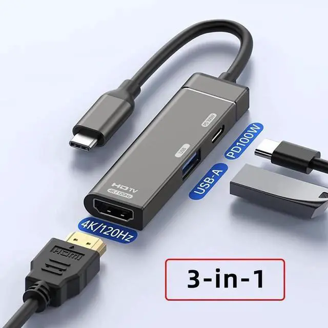 Alt view image 4 of 7 - JAENFONG USB-C Type-C to HDMI Multiport Adapter 4K@120hz USB 3.0 OTG Converter HDTV with Female PD 100W Power Port