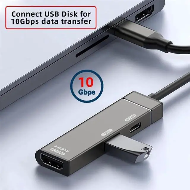 Alt view image 7 of 7 - JAENFONG USB-C Type-C to HDMI Multiport Adapter 4K@120hz USB 3.0 OTG Converter HDTV with Female PD 100W Power Port