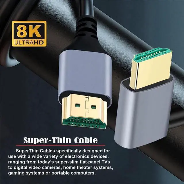Alt view image 6 of 7 - JAENFONG 8K HDMI 2.1 Ultra Thin HDTV Cable 1m 4K Hyper Super Flexible Slim Cord Right Angled 90 Degree Type-A Male to Male for Computer HDTV Projector Home Theatre