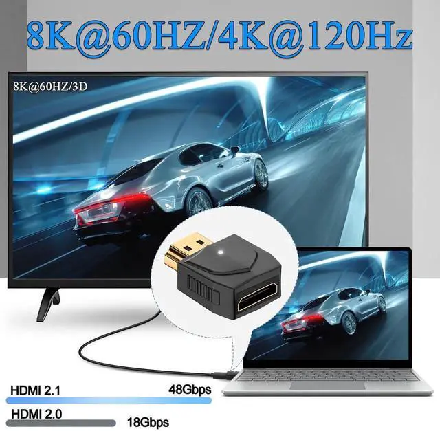 Alt view image 6 of 6 - JAENFONG HDMI to Mini HDMI 8K Adapter Converter UHD 2.1, Gold Plated Male to Female Connector, 3D 8K@60Hz/4K@120Hz, LED Light, for Laptop HDTV Monitor Projector Digital Camera, 2Pcs