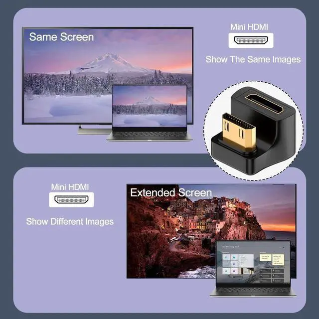 Alt view image 2 of 7 - JAENFONG 8K Mini HDMI U Shape Angle Adapter UHD2.1 Mini HDMI Male to Mini HDMI Female 180 Degree Down HD Display Connector, LED Light, for DSLR Portable Camcorder Tablet PC (Reverse)