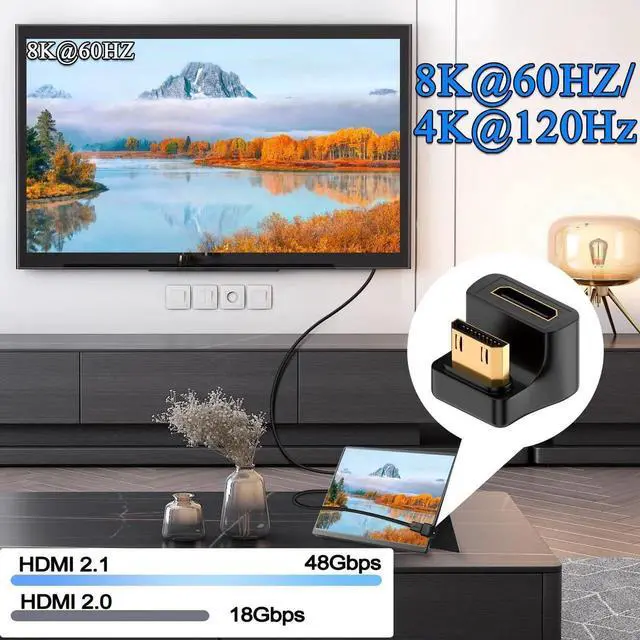 Alt view image 5 of 7 - JAENFONG 8K Mini HDMI U Shape Angle Adapter UHD2.1 Mini HDMI Male to Mini HDMI Female 180 Degree Down HD Display Connector, LED Light, for DSLR Portable Camcorder Tablet PC (Reverse)