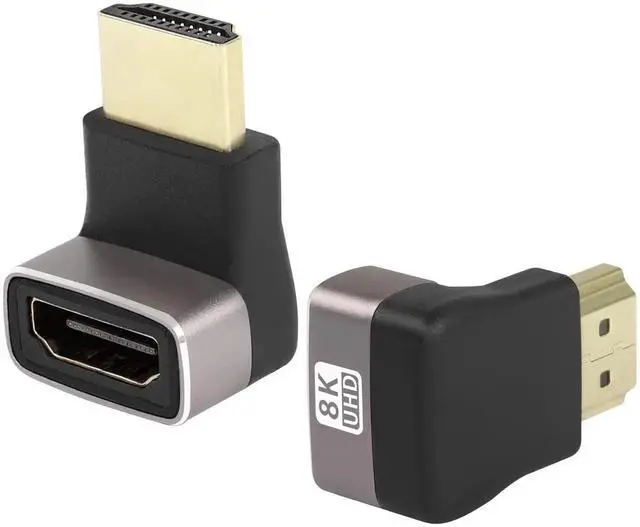 Main image of JAENFONG 8K 270 Degree Angle HDMI Male to Female Adapter Coupler HDMI 2.1 Down 90 Degree Right Angle L-Shaped Extender,Support 8K@60Hz/4K@120Hz HDR, for TV Projector Laptop PC,2 Pcs,(Bend Down)