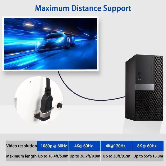 Alt view image 4 of 7 - JAENFONG 8K 270 Degree Angle HDMI Male to Female Adapter Coupler HDMI 2.1 Down 90 Degree Right Angle L-Shaped Extender,Support 8K@60Hz/4K@120Hz HDR, for TV Projector Laptop PC,2 Pcs,(Bend Down)
