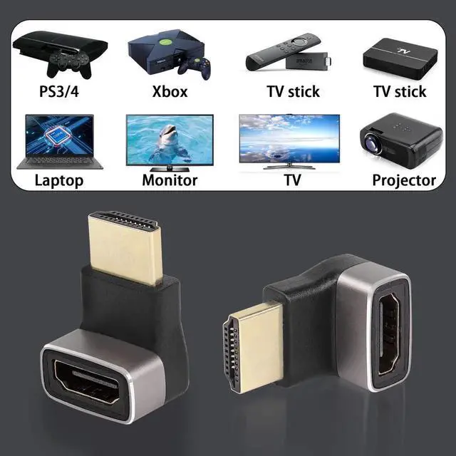 Alt view image 2 of 7 - JAENFONG 8K 270 Degree Angle HDMI Male to Female Adapter Coupler HDMI 2.1 Down 90 Degree Right Angle L-Shaped Extender,Support 8K@60Hz/4K@120Hz HDR, for TV Projector Laptop PC,2 Pcs,(Bend Down)