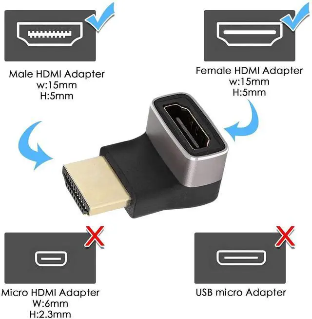 Alt view image 7 of 7 - JAENFONG 8K 270 Degree Angle HDMI Male to Female Adapter Coupler HDMI 2.1 Down 90 Degree Right Angle L-Shaped Extender,Support 8K@60Hz/4K@120Hz HDR, for TV Projector Laptop PC,2 Pcs,(Bend Down)