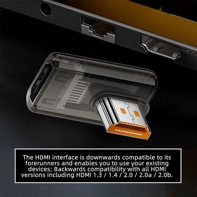 Alt view image 5 of 7 - JAENFONG 90 Degree Left Angled Low Profile HDMI Male to HDMI 2.1 Female Adapter UHD 8K 60hz HDTV Extender Transparent with Smart LED Light for Monitor TV Projector