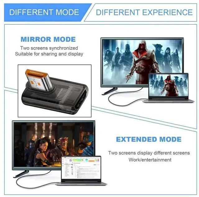 Alt view image 2 of 7 - JAENFONG 90 Degree Left Angled Low Profile HDMI Male to HDMI 2.1 Female Adapter UHD 8K 60hz HDTV Extender Transparent with Smart LED Light for Monitor TV Projector