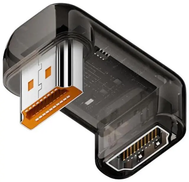 Main image of JAENFONG 360 Degree Up Angled Opposite U Shape Back HDMI Male to HDMI 2.1 Female Adapter UHD 8K 60hz HDTV Extender Transparent with Smart LED Light for Monitor