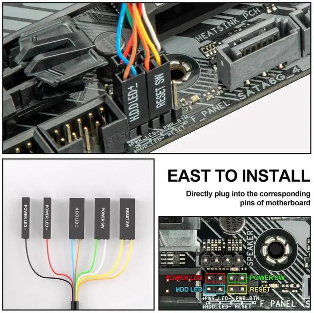 Alt view image 2 of 6 - JAENFONG PC Power Button, Desktop External PC Power Switch, Mechanical Keyboard Switch Start On/Off/Reset for Computer Motherboard (1.8M)