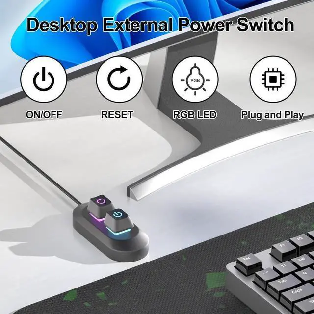 Alt view image 3 of 6 - JAENFONG PC Power Button, Desktop External PC Power Switch, Mechanical Keyboard Switch Start On/Off/Reset for Computer Motherboard (1.8M)