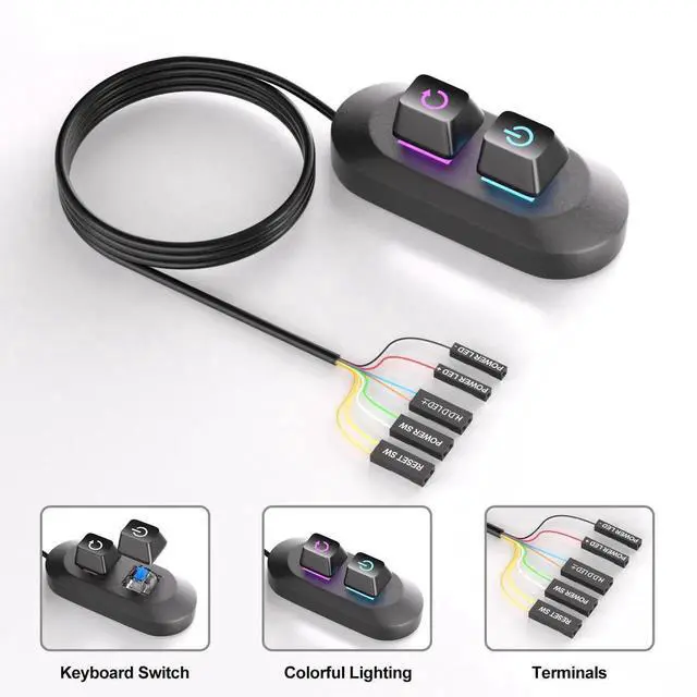 Alt view image 5 of 6 - JAENFONG PC Power Button, Desktop External PC Power Switch, Mechanical Keyboard Switch Start On/Off/Reset for Computer Motherboard (1.8M)