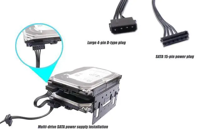 Alt view image 3 of 6 - JAENFONG IDE Molex 4 PIN Male to 3 x SATA 15 PIN Female Expansion Power Cable 16.6in 18AWG Tinned Copper - for PC/NAS/Server Mechanical Hard Drives/SSDs