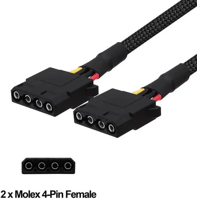 Alt view image 4 of 7 - JAENFONG Molex 4 Pin Power Supply Y Splitter Extension Cable D Type Molex LP4 IDE 4 Pin 1 Male Plug to 2 Female Adapter Connector Power Cable for Hard Disks PC Cooling Fans -20cm /2pcs