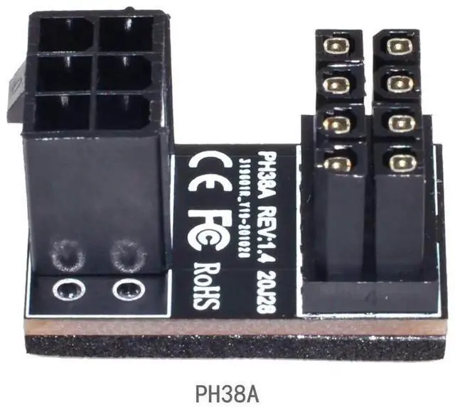 Alt view image 4 of 6 - JAENFONG ATX 6Pin Female to 8pin Male 180 Degree Angled Power Adapter for Desktops Graphics Card