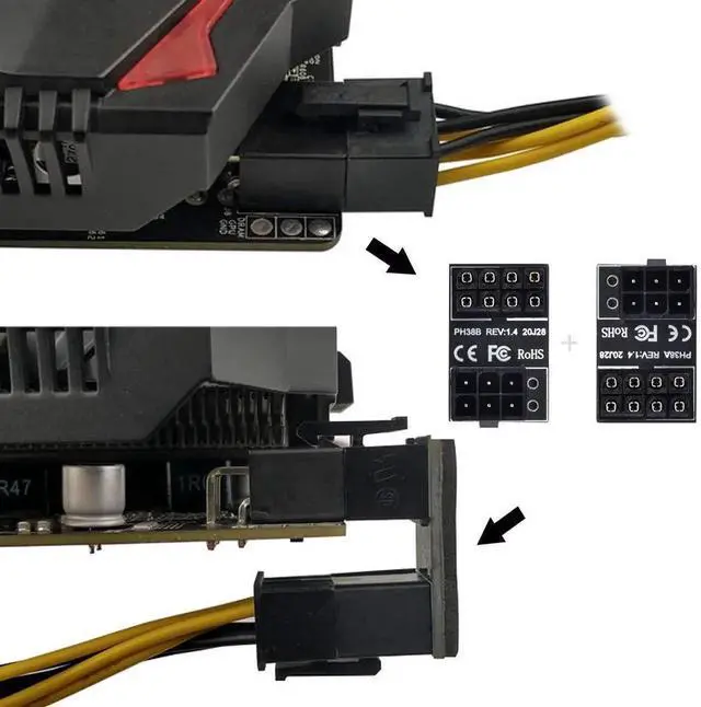 Alt view image 3 of 6 - JAENFONG ATX 6Pin Female to 8pin Male 180 Degree Angled Power Adapter for Desktops Graphics Card