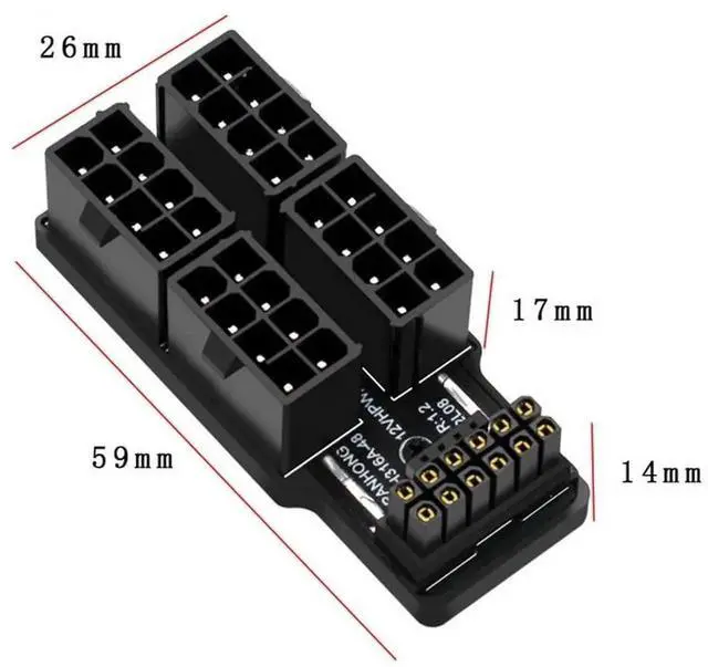Alt view image 7 of 7 - JAENFONG PCIe 5.0 Power Modular Adapter to Four ATX 8P 16Pin(12+4) 12VHPWR Connector Down Angled 90 Degree for 4080 5090TI Graphics Card