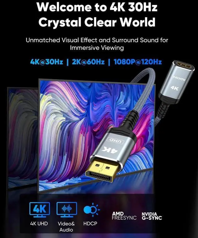 Alt view image 3 of 7 - JAENFONG4K Display Port to HDMI Adapter, Uni-Directional DP 1.2 Computer to HDMI 2.0 Screen, Display Port to HDMI Adapter (Male to Female), SR Anti-Break, No Latch, for Dell HP AMD NVIDIA, Passive 1FT