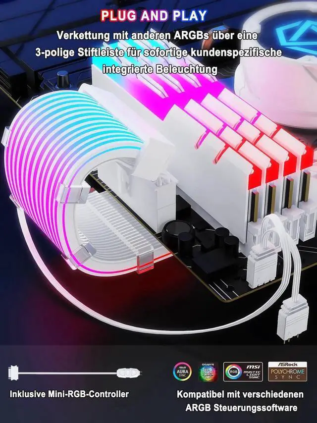 Alt view image 5 of 7 - JAENFONG RGB PSU Cable Extension with ARGB LED Stripes and PVC Sleeved Extend Cable - 16AWG 24 Pin ATX Dual 8 Pin PCIE Set