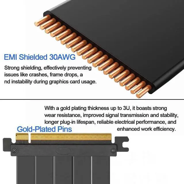 Alt view image 3 of 6 - PCIE 4.0 Riser Cable 90 Degree, PCIe 4.0 x16 High Speed Flexible Extender Card, EMI Shielded 30AWG, TPE Cable Sleeves, Pcie 4.0 Riser Compatible with 4090 4080 4070 3090 and Pcie 3.0 System 20cm