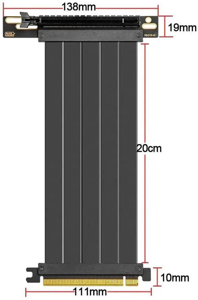 Alt view image 5 of 6 - PCIE 4.0 Riser Cable 90 Degree, PCIe 4.0 x16 High Speed Flexible Extender Card, EMI Shielded 30AWG, TPE Cable Sleeves, Pcie 4.0 Riser Compatible with 4090 4080 4070 3090 and Pcie 3.0 System 20cm