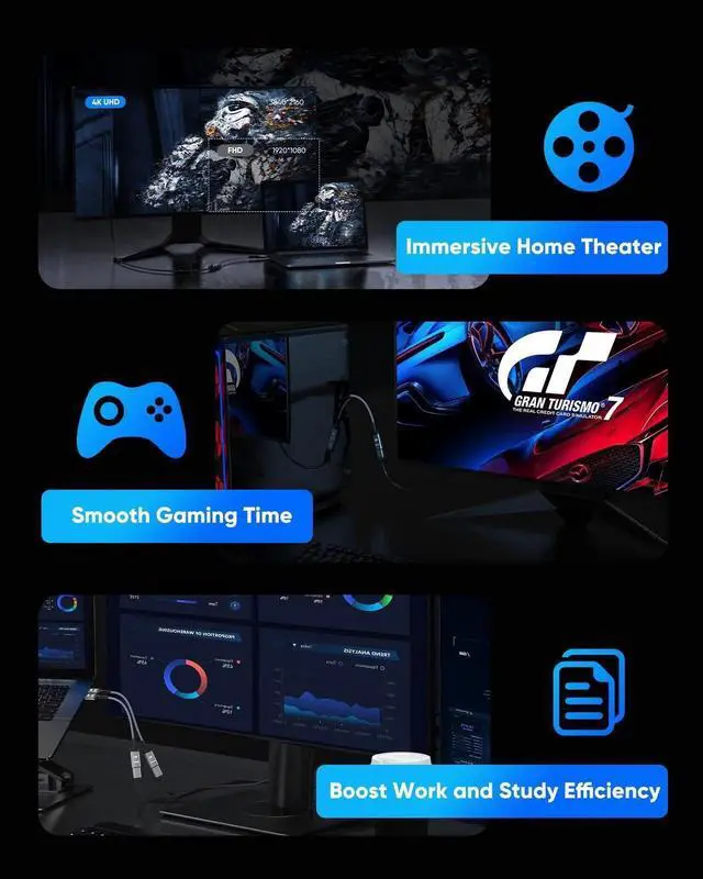 Alt view image 2 of 7 - JAENFONG 4K DisplayPort to HDMI Adapter 2-Pack, Uni-directional Display Port DP to HDMI Nylon Braided Adaptor Converter Male to Female, for AMD NVIDIA HP Laptop HDTV Monitor Projector, [Passive] 1FT