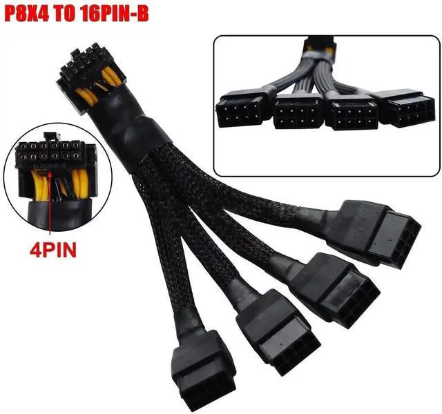 Alt view image 4 of 4 - JAENFONG 12VHPWR 16 Pin 12+4 pin GPU Cable to 4X 8 Pin PCIe 5.0 Extension 90 Degree Angle Sleeved Adapter for GeForce RTX 4090 4080 4070Ti 3090Ti Graphic Card 5.9-inch (Type A)