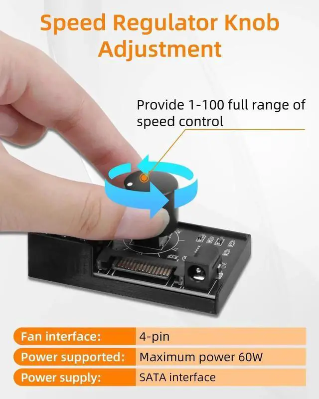 Alt view image 6 of 7 - JAENFONG 12V 4 Pin PWM PC Fan Controller for 6 PC Fans,1 in 6 Out PWM Fan Hub Powered by SATA/DC 5525,Cooling Speed Knob Controller with Max Total 60W 5A Output
