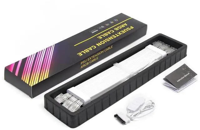 Alt view image 6 of 7 - JAENFONG RGB 8 Pin PCIE Cable,3 x 8Pin (6+2) RGB GPU PSU Cables 5V 3Pin ARGB Graphics Card Power Supply Extension - for PC Build,Four Sides Lighting Strips White Style