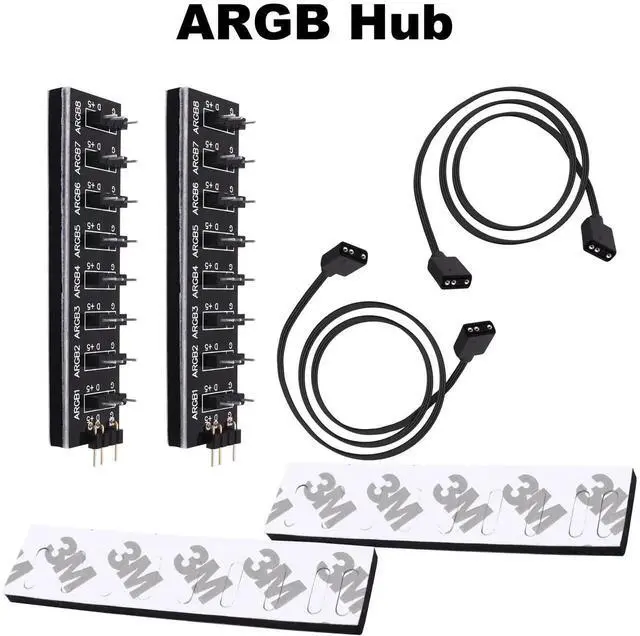 Alt view image 5 of 7 - JAENFONG 5V 3PIN ARGB Splitter Hub 1 to 8 Way RGB Fans Hub Controller with Extension Cord for Expansion Motherboard ARGB Interface Sync Fans Lights-2Pcs-35CM