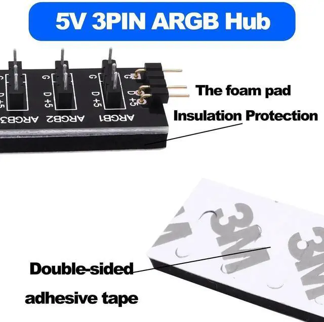 Alt view image 7 of 7 - JAENFONG 5V 3PIN ARGB Splitter Hub 1 to 8 Way RGB Fans Hub Controller with Extension Cord for Expansion Motherboard ARGB Interface Sync Fans Lights-2Pcs-35CM