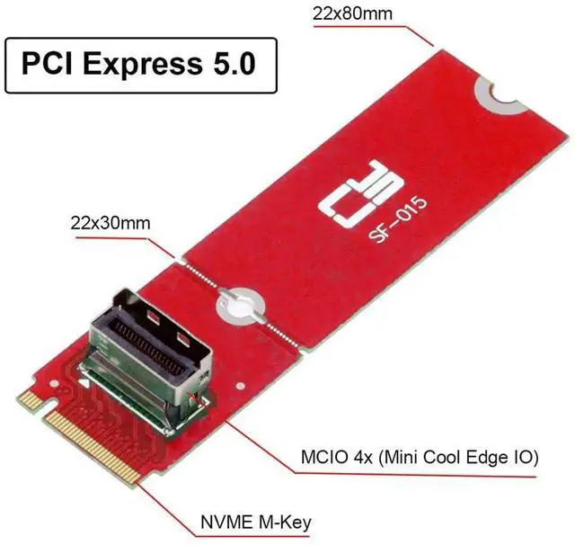 Alt view image 4 of 7 - JAENFONG PCI-E 5.0 4.0 M.2 M-Key to MCIO Female Mini Cool Edge IO Host Adapter Conversion Expansion Board for PCIe Nvme SSD 2280 2230 Converter Card