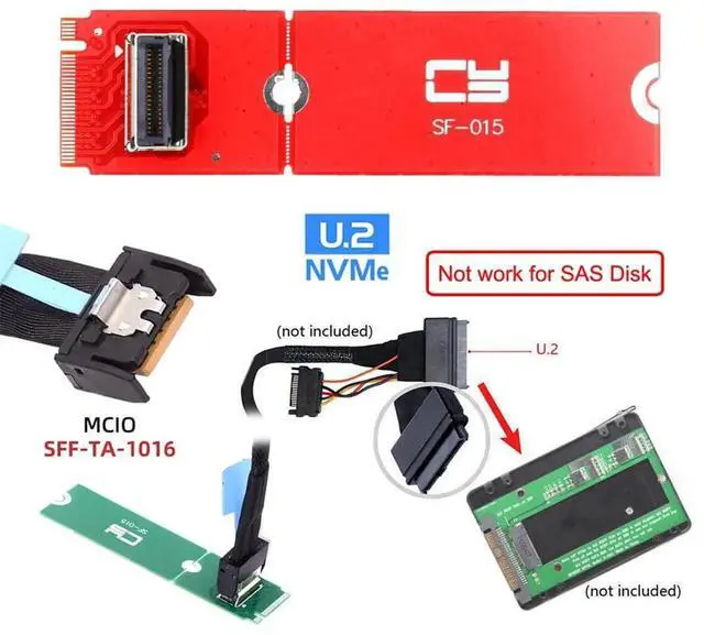 Alt view image 7 of 7 - JAENFONG PCI-E 5.0 4.0 M.2 M-Key to MCIO Female Mini Cool Edge IO Host Adapter Conversion Expansion Board for PCIe Nvme SSD 2280 2230 Converter Card