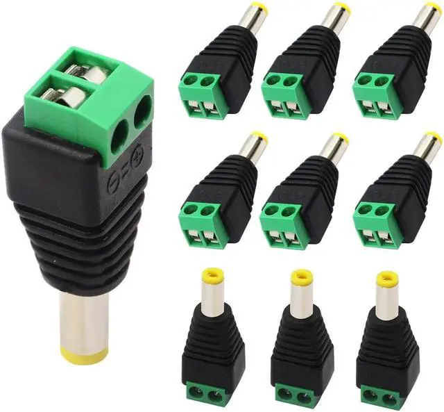 Main image of JAENFONG DC 5.5 X 2.1mm Adapter 2.1 X5.5mm Male Barrel Power Jack to 2 Pin/Way Female Bolt Screw Type terminals Adapter Connector for CCTV Security Camera, LED Strip Light, DVR12V(10pcak Male)