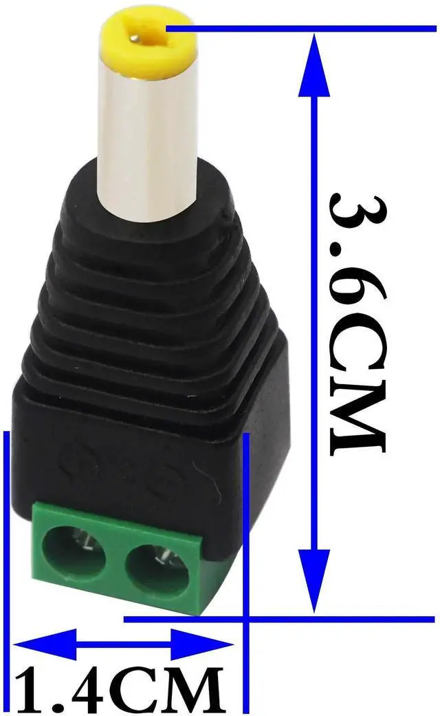 Alt view image 4 of 7 - JAENFONG DC 5.5 X 2.1mm Adapter 2.1 X5.5mm Male Barrel Power Jack to 2 Pin/Way Female Bolt Screw Type terminals Adapter Connector for CCTV Security Camera, LED Strip Light, DVR12V(10pcak Male)