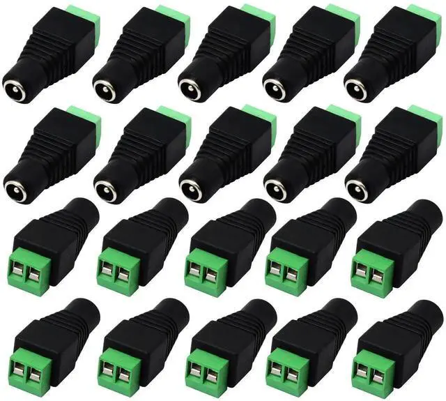 Main image of JAENFONG DC 5.5 X 2.1mm Adapter - 2.1mm to 5.5mm Female Barrel Power Jack to 2 Pin/Way Female Bolt Screw Type Terminals Connector for CCTV Security Camera, LED Strip Light (20 Pack)