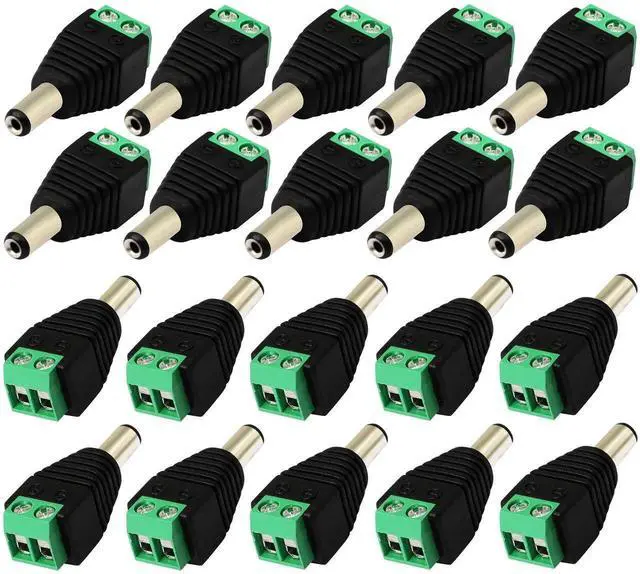 Main image of JAENFONG DC 5.5 X 2.1mm Adapter 2.1 X5.5mm Male Barrel Power Jack to 2 Pin/Way Female Bolt Screw Type terminals Adapter Connector for CCTV Security Camera, LED Strip Light, DVR12V(20-Pack Male)
