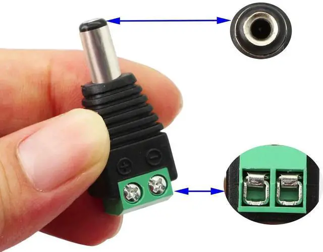 Alt view image 4 of 7 - JAENFONG DC 5.5 X 2.1mm Adapter 2.1 X5.5mm Male Barrel Power Jack to 2 Pin/Way Female Bolt Screw Type terminals Adapter Connector for CCTV Security Camera, LED Strip Light, DVR12V(20-Pack Male)