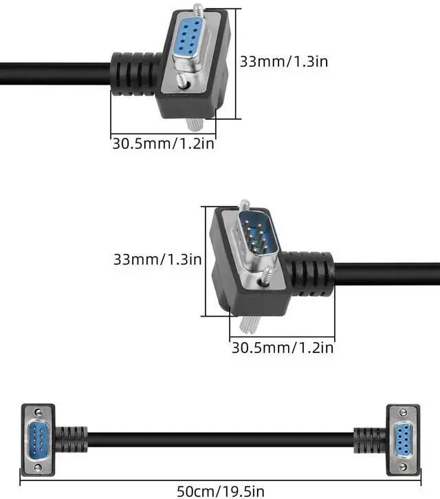 Alt view image 4 of 7 - JAENFONG RS232 Serial Cable, 90 Degree DB9 Male to Female 9 Pin Straight Through Extension Cable for Data Access (1.6FT)